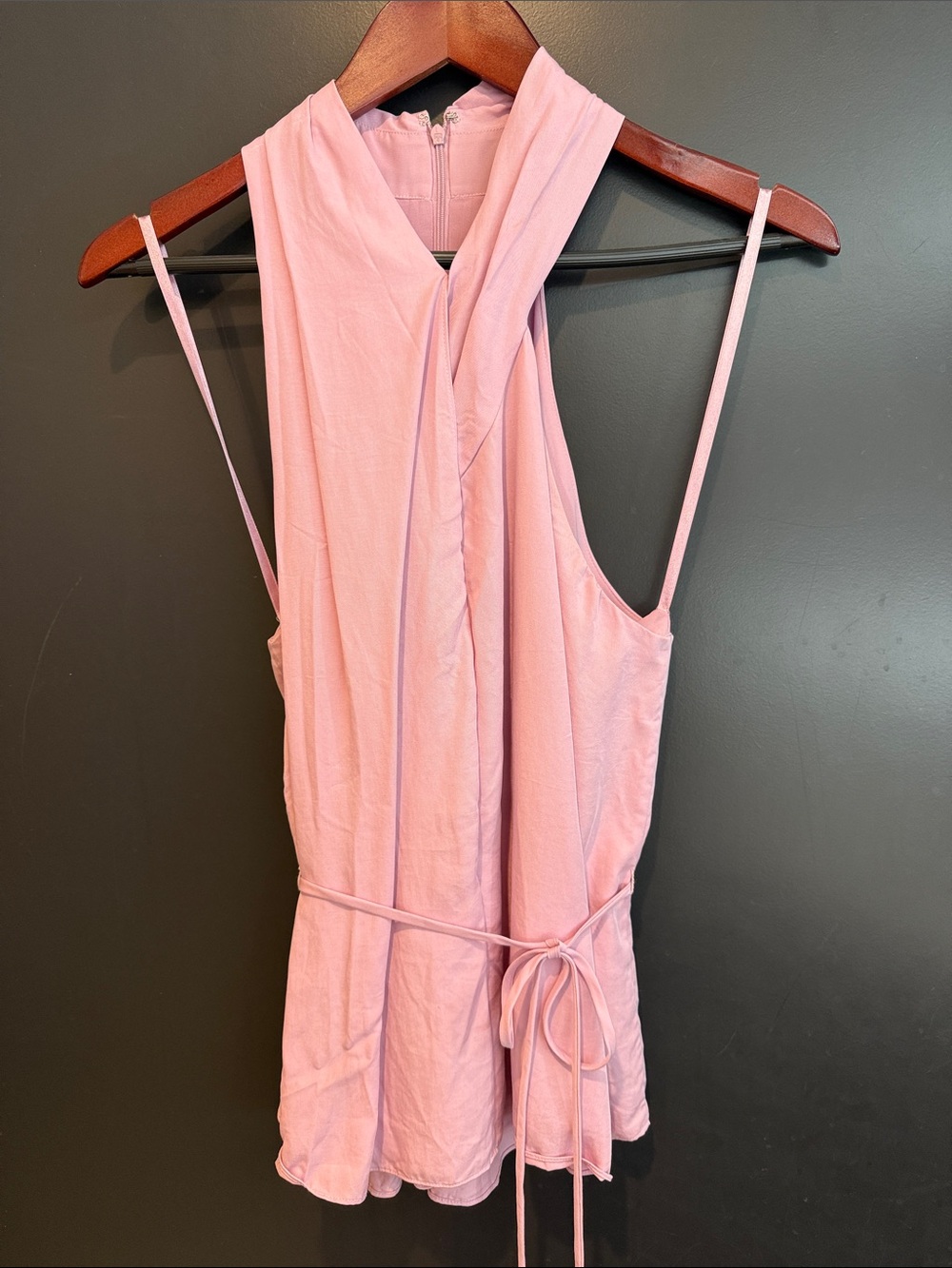 Club Monaco Dusty Pink Sleeveless Wrap Top with Waist Tie